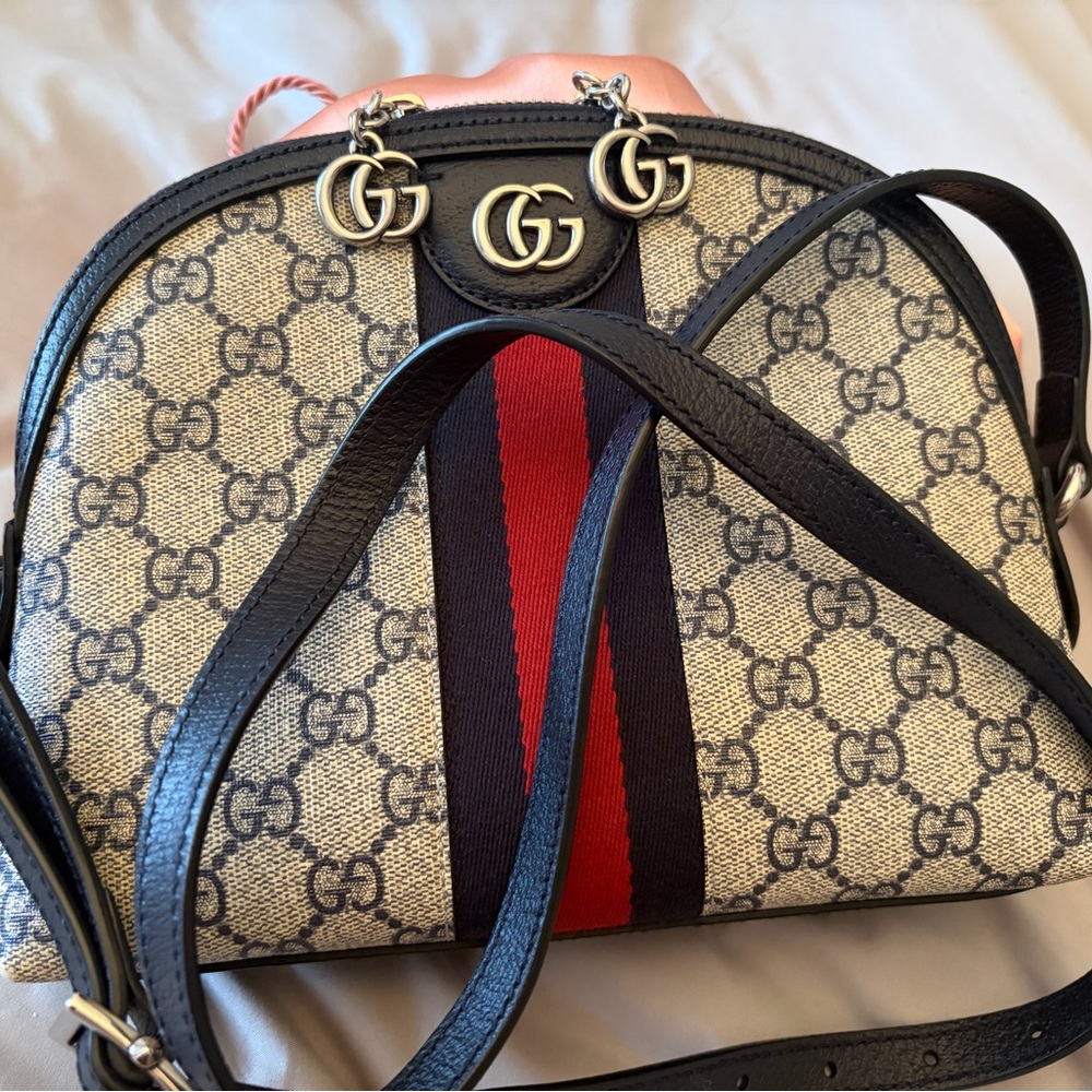 Gucci Beige and Black/ dark navy blue  Crossbody with Red Stripe